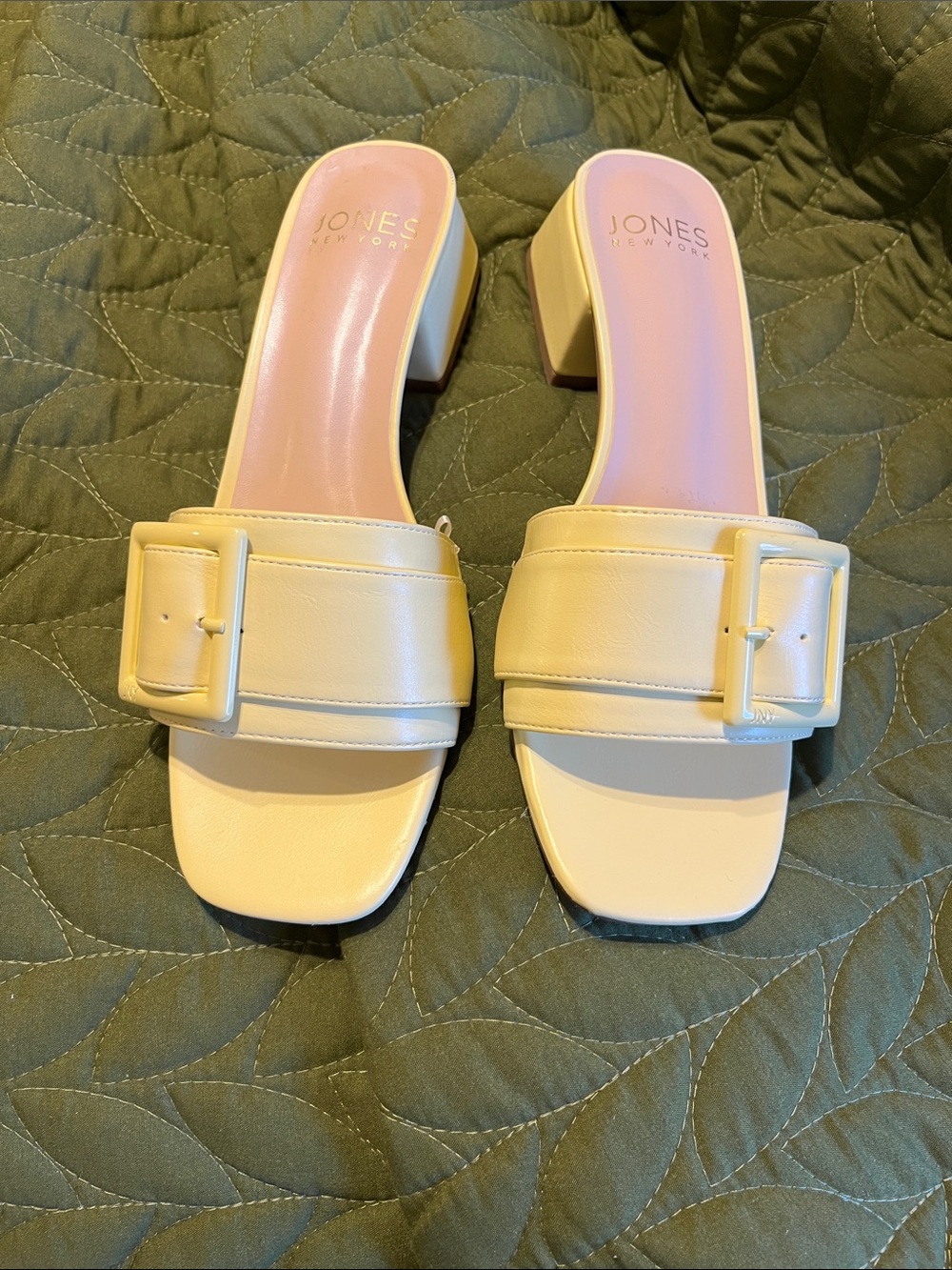 Jones New York Cream Buckle Slide Mules